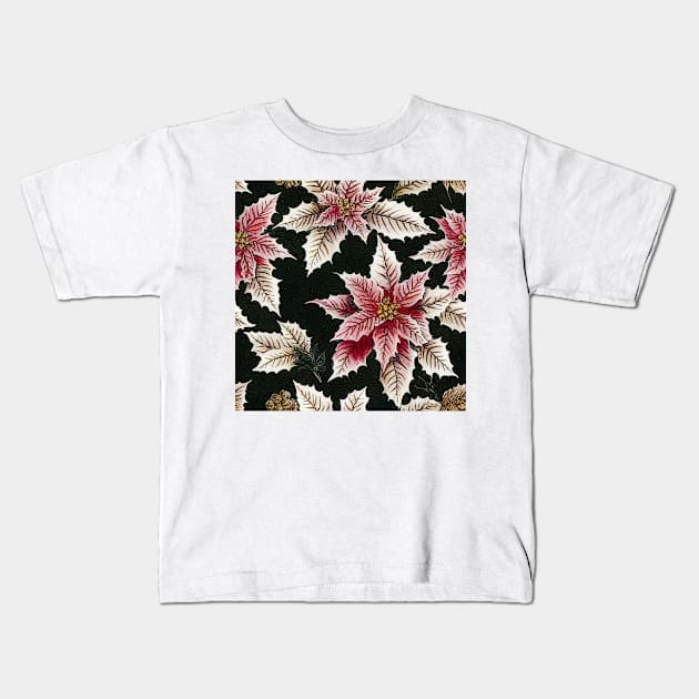 Vintage Florals Christmas Poinsettia Watercolor Kids T-Shirt by VintageFlorals